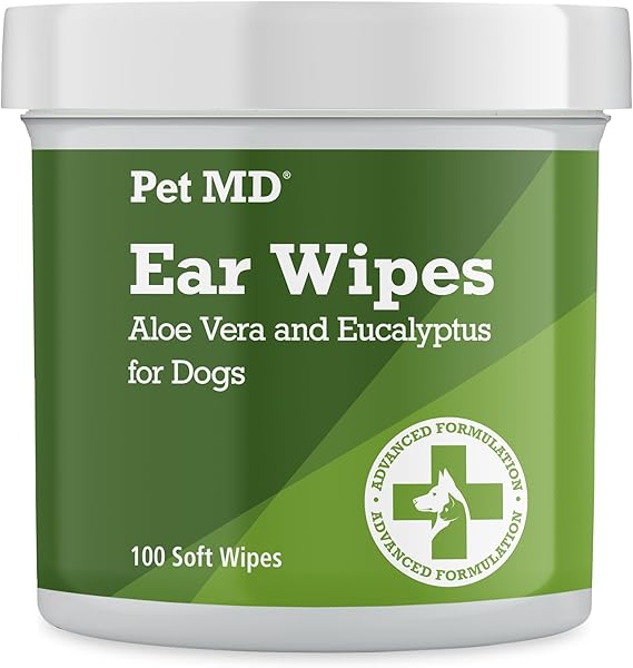 Pet MD Dog Ear Cleaner Wipes – 100 Count Otic Cleanser with Aloe & Eucalyptus