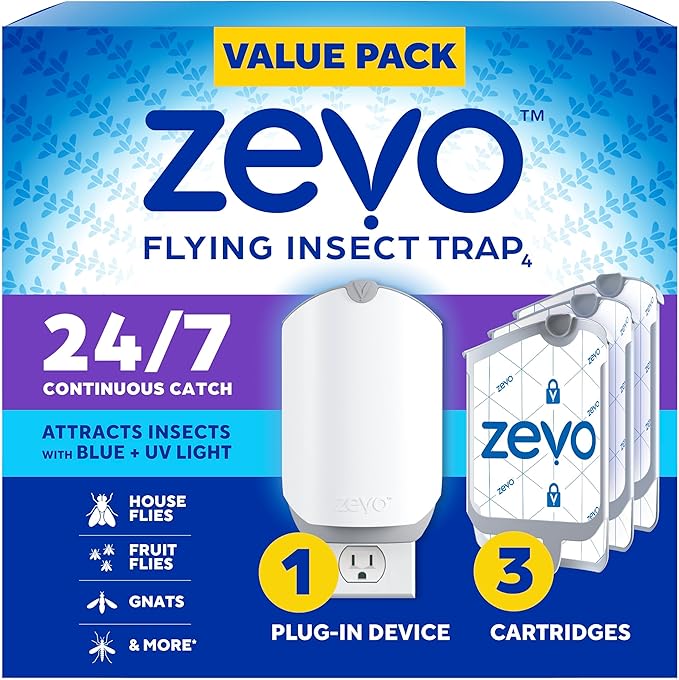 Zevo Flying Insect Trap โ Plug-In Indoor Fly Trap with UV Light & 3 Cartridges