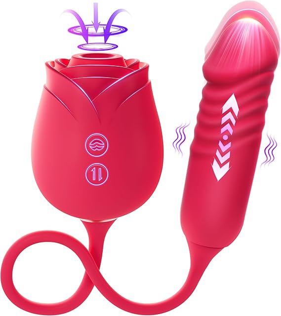 MOOLIGIRL Rose Vibrator – Dual-Ended Dildo with Thrusting & Clit Sucking for Women