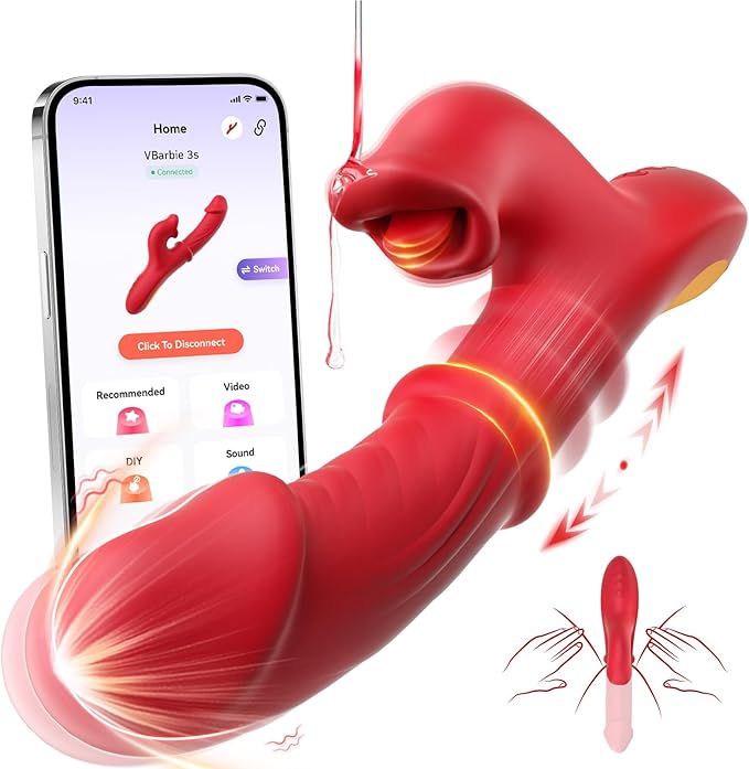 4-in-1 Thrusting Vibrator β G Spot Sliding Dildo with Tongue Licking & Rabbit Stimulation for Women